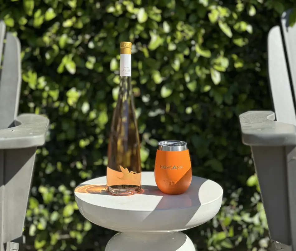 Highcamp Compliance Yeti rumbler and wine bottle